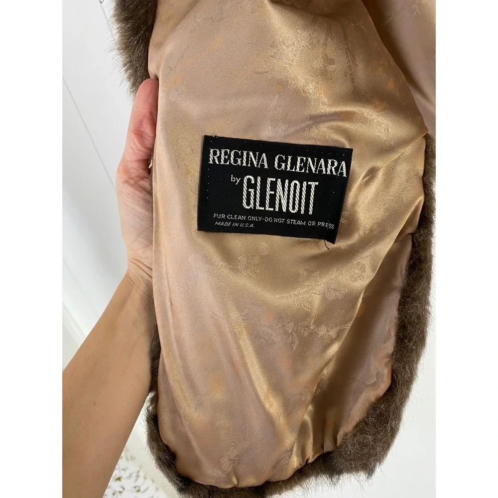 Regina Glenara by Glenoit Vintage Faux Fur Stole Wrap Brown Striped Shawl Collar